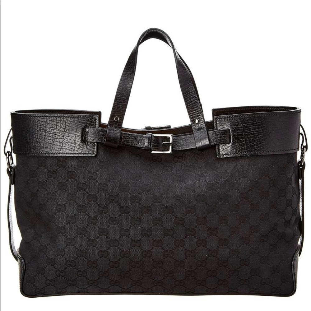Gucci Black Monogram GG Belt Motif Tote Bag
